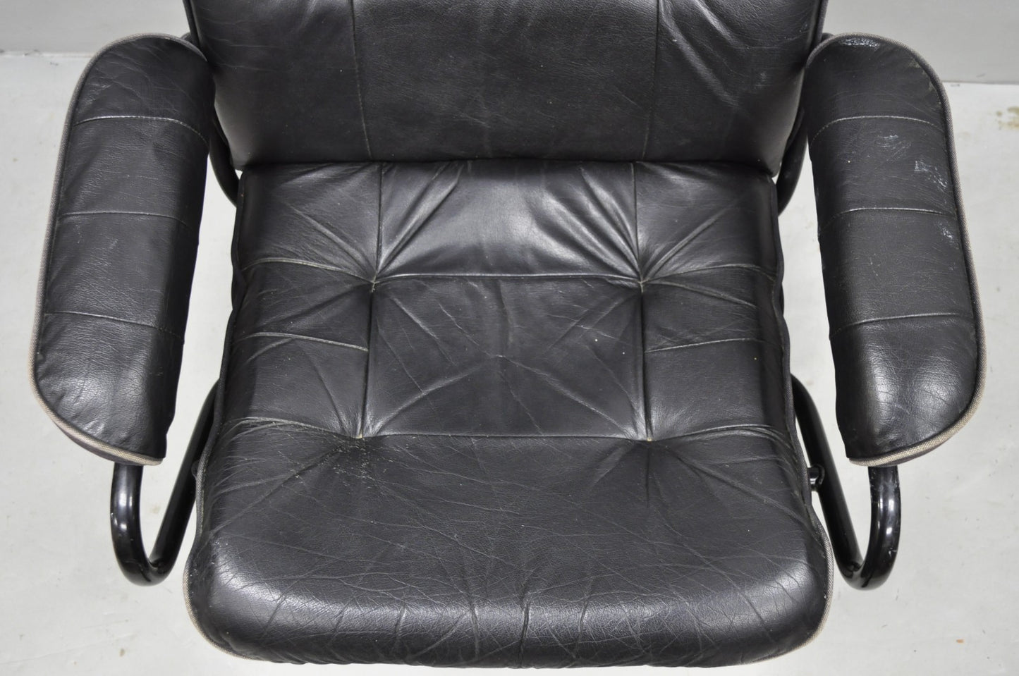Vintage Black Leather Ekornes Stressless Style Swivel Recliner Lounge Chair