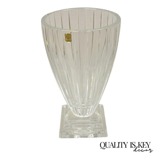 Vintage Modern Lead Crystal Glass 12" Fluted Flower Vase, Poland