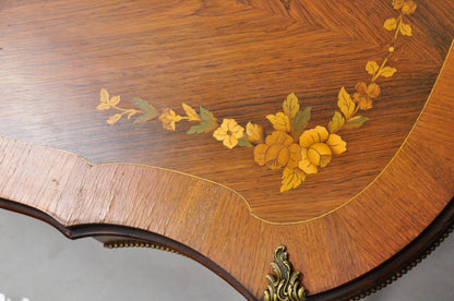 Antique French Louis XV Style Floral Inlay Walnut Coffee Table with Drawer