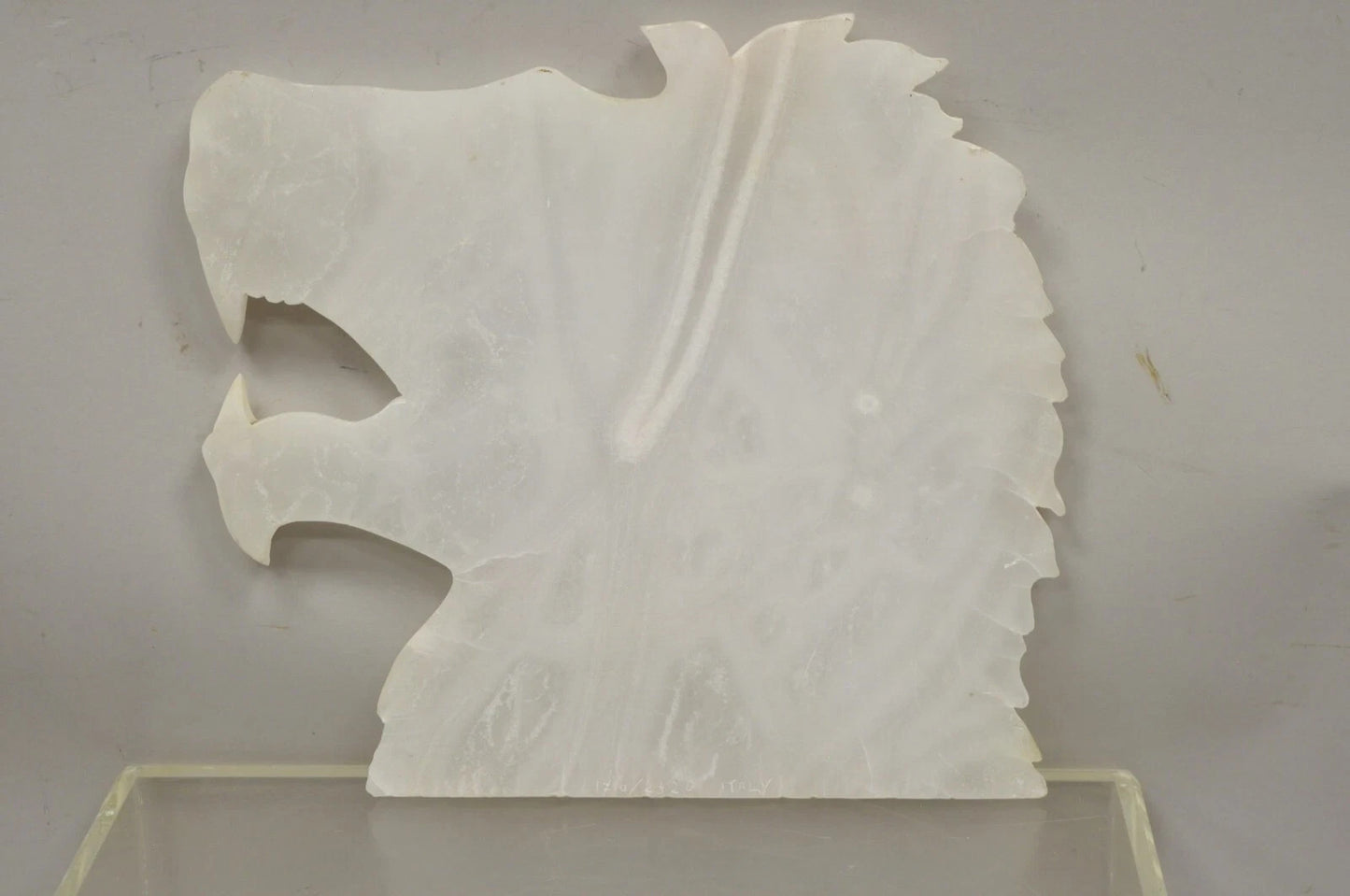 Vintage Italian Carved White Alabaster Lion Head Sculpture Statue Figure (B)
