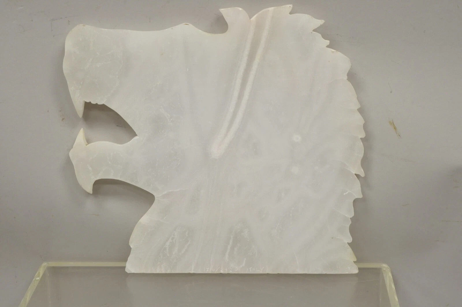 Vintage Italian Carved White Alabaster Lion Head Sculpture Statue Figure (B)
