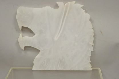 Vintage Italian Carved White Alabaster Lion Head Sculpture Statue Figure (B)