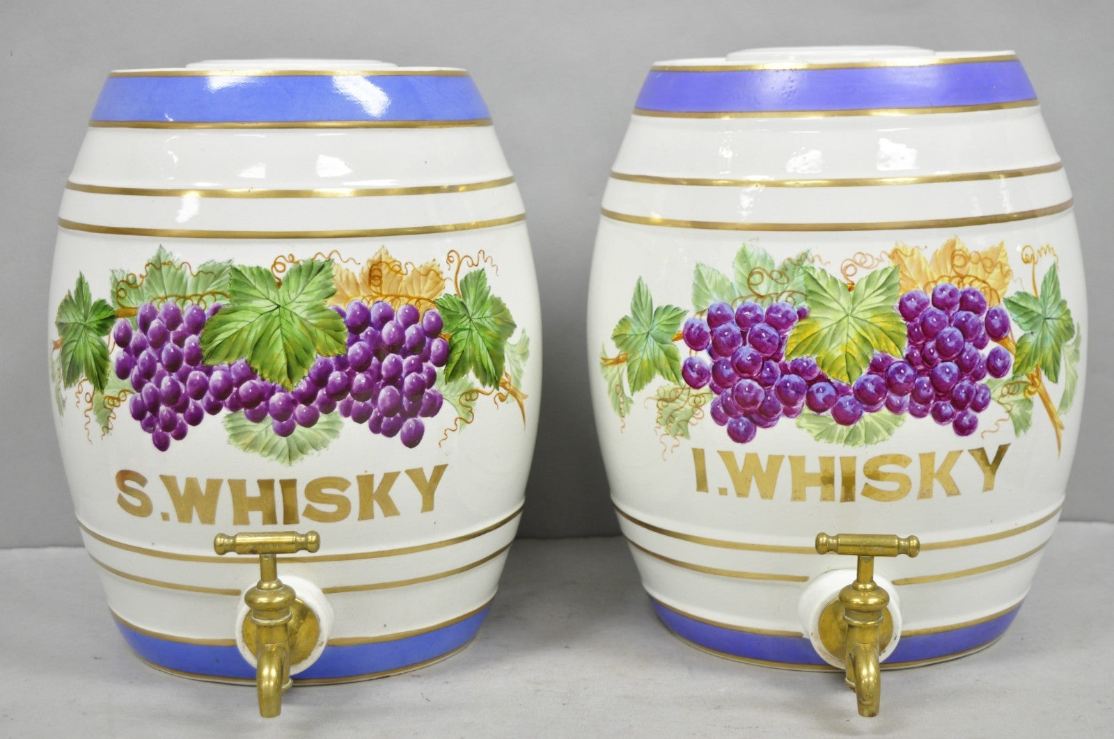 Antique Loftus London English Victorian Porcelain Spirits Whisky Barrels - Pair