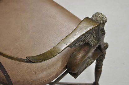 Vintage Egyptian Revival Lion Sphinx Wrought Iron Regency Style Arm Chair