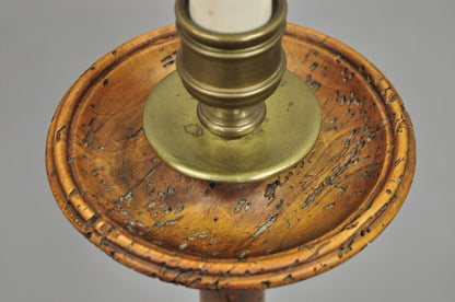 Vintage French Country Carved Wood Distressed Candlestick Floor Lamp by Chapman