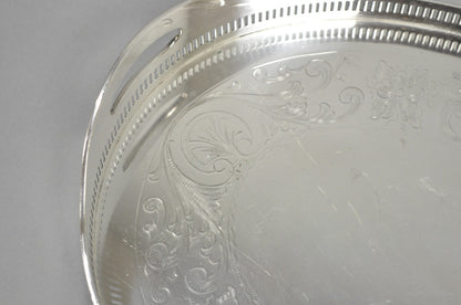 Antique English Sheffield Edwardian Silver Plated Oval 16" Bar Tray w/ Gallery