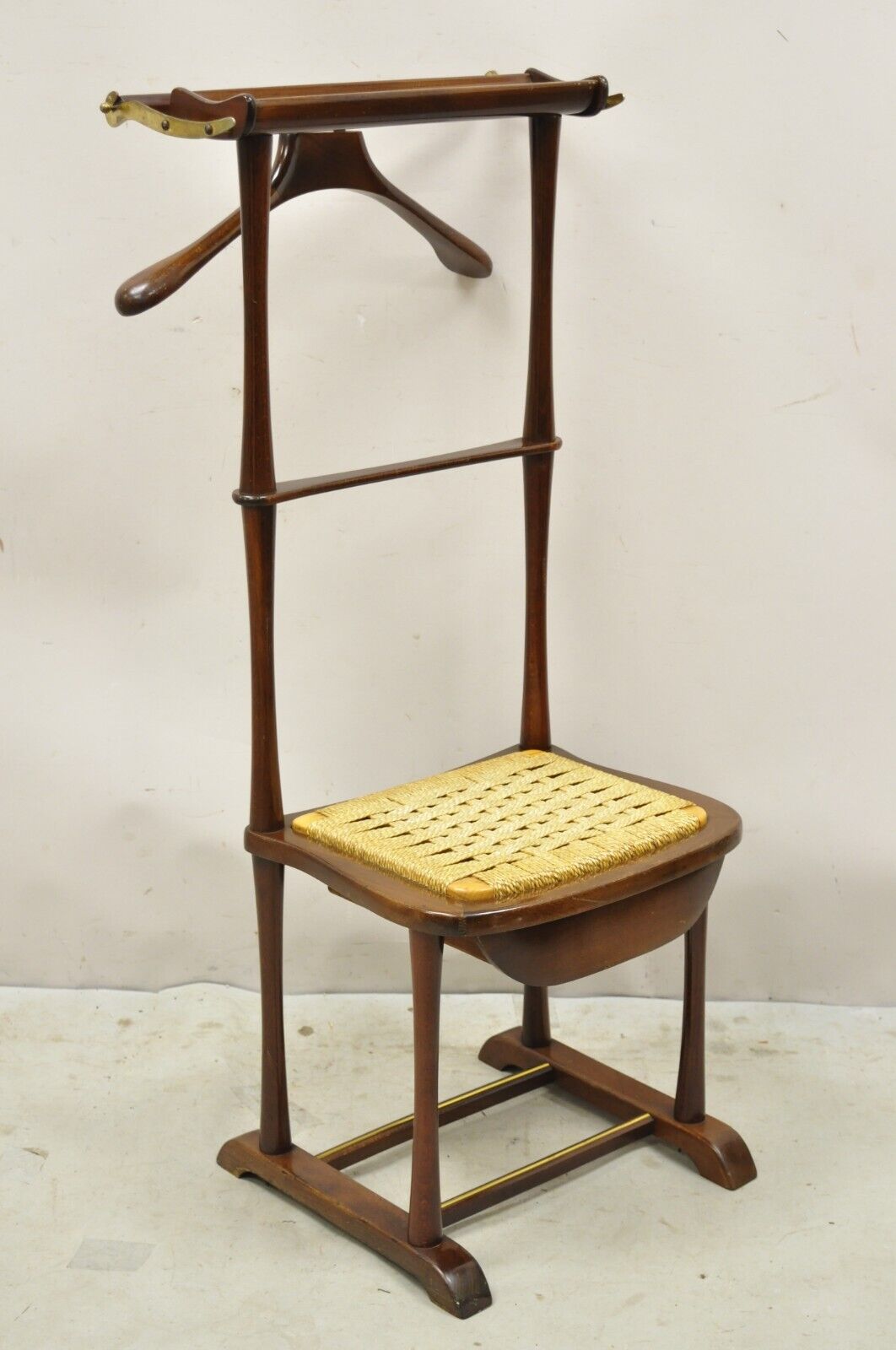 Vintage SPQR Mid Century Italian Modern Clothing Valet Seat Chair with Drawer