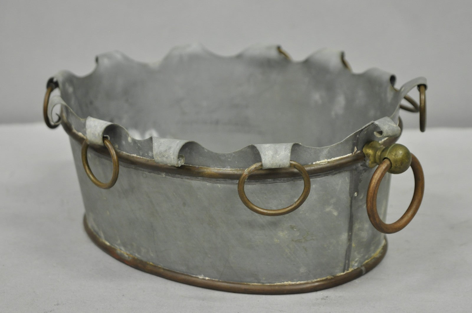 Vintage French Country Tole Zinc Metal Cachepot Planter Pot Made in Portugal