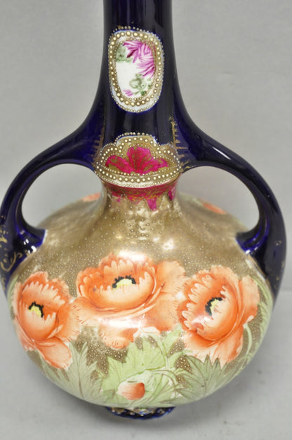 Antique Royal Nippon Hand Painted Nishiki Cobalt Blue Floral Vase With Stopper