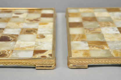 Vintage Mid Century Modern Mosaic Brown Onyx Stone Chess Game Checkerboard
