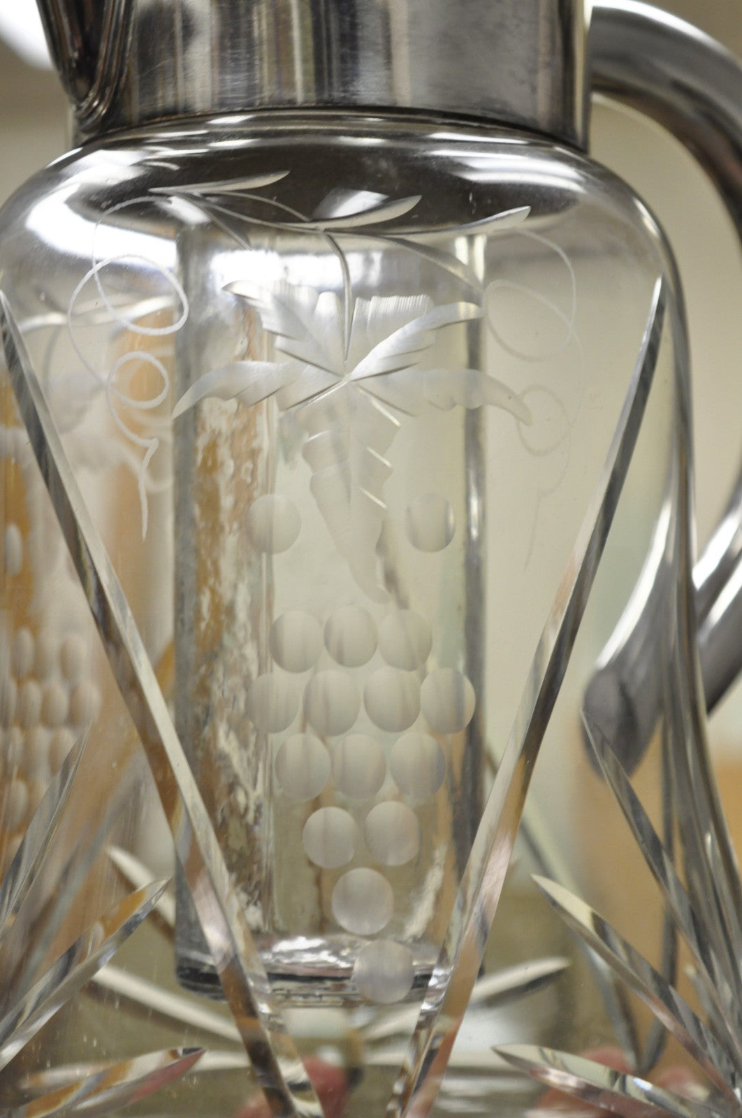 Antique Victorian German Silver Plated Cut Crystal Glass Lemonade Water Pitcher