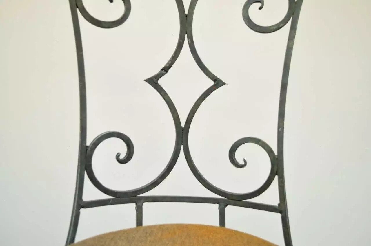 Vintage French Art Nouveau Style Hand Forged Scrolling Wrought Iron Side Chair