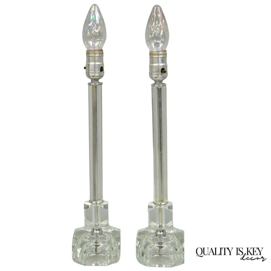 Vintage Art Deco Glass Column Candlestick Small Boudoir Vanity Bedroom Lamp Pair