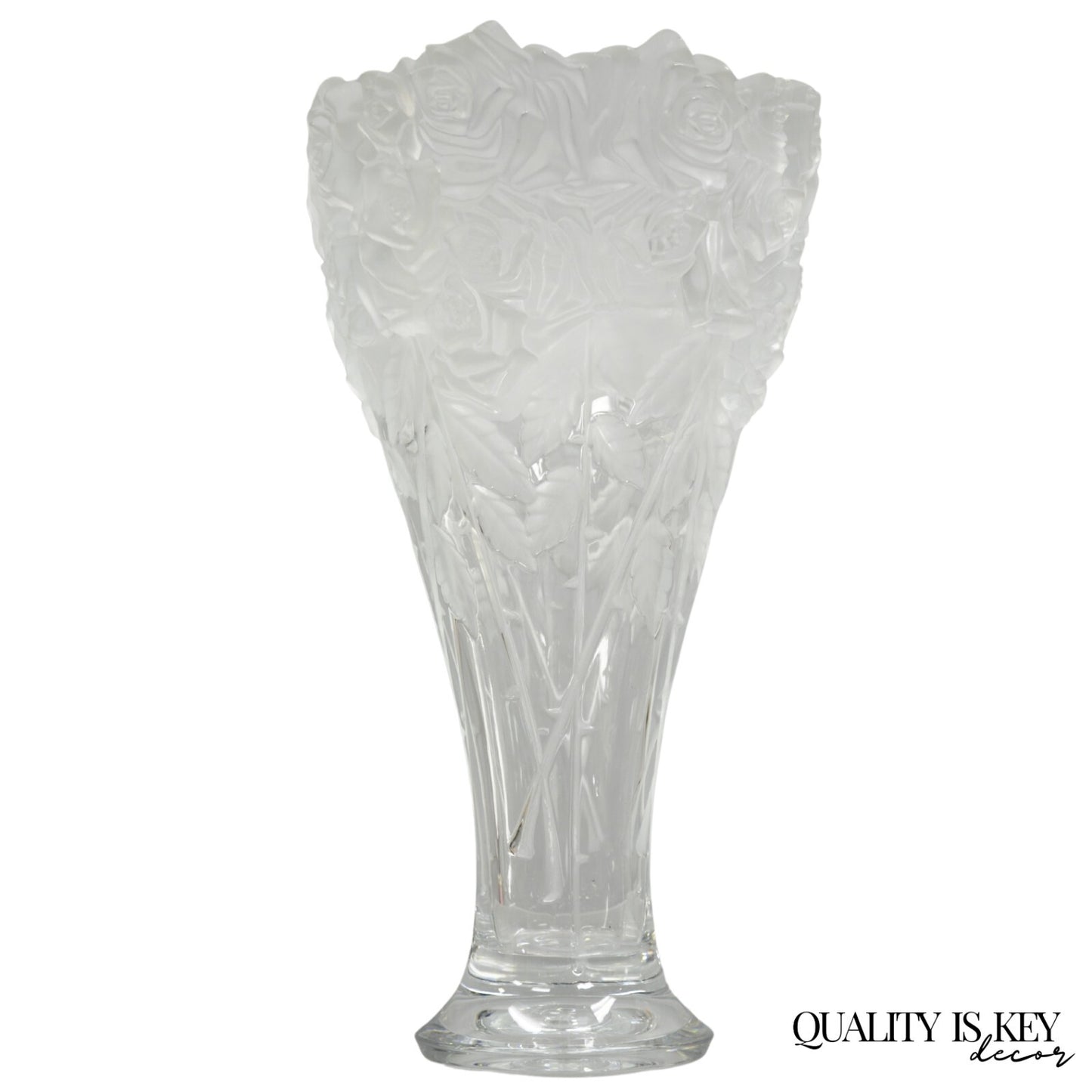 Vintage Shannon Crystal Glass 3D Rose Tall Sculpted Vase Made by Godinger