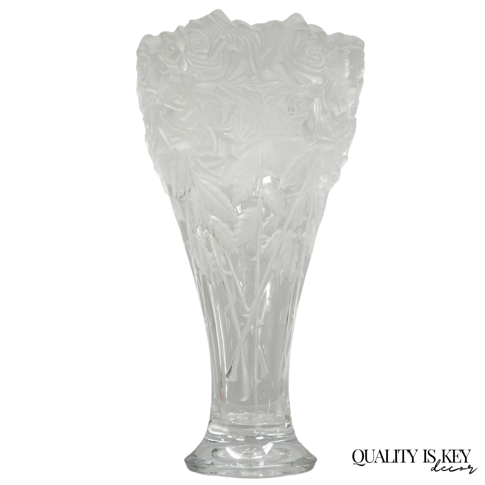 Vintage Shannon Crystal Glass 3D Rose Tall Sculpted Vase Made by Godinger