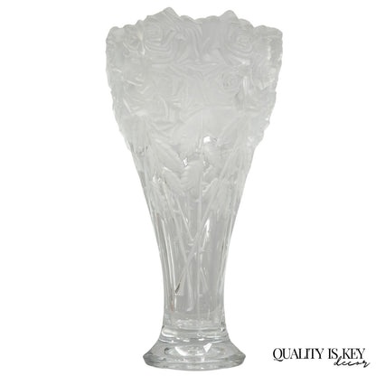 Vintage Shannon Crystal Glass 3D Rose Tall Sculpted Vase Made by Godinger