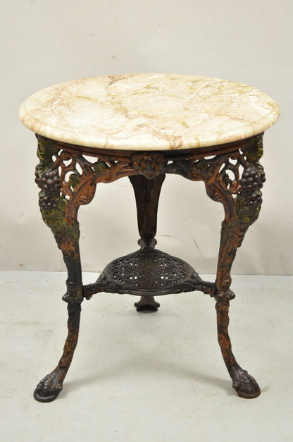 Antique English Victorian Cast Iron Round Marble Top Pub Table