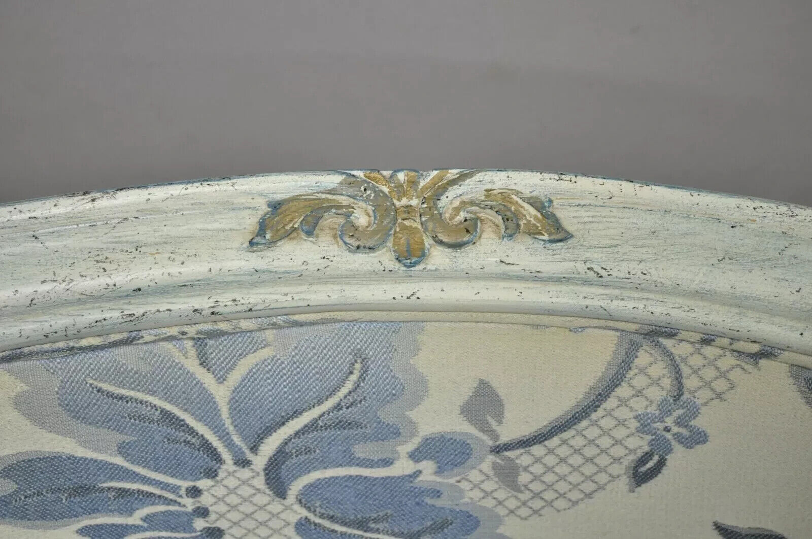 Vintage French Provincial Blue & Cream Painted Club Lounge Chairs - a Pair