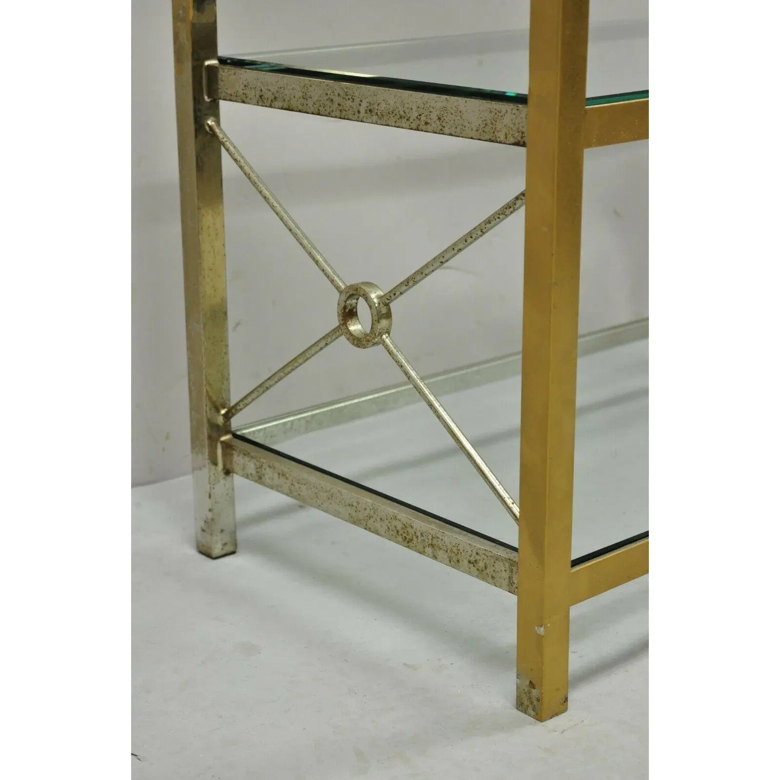 Vintage Hollywood Regency Modern Brass Plated Metal Gold X-Form Etagere Bookcase