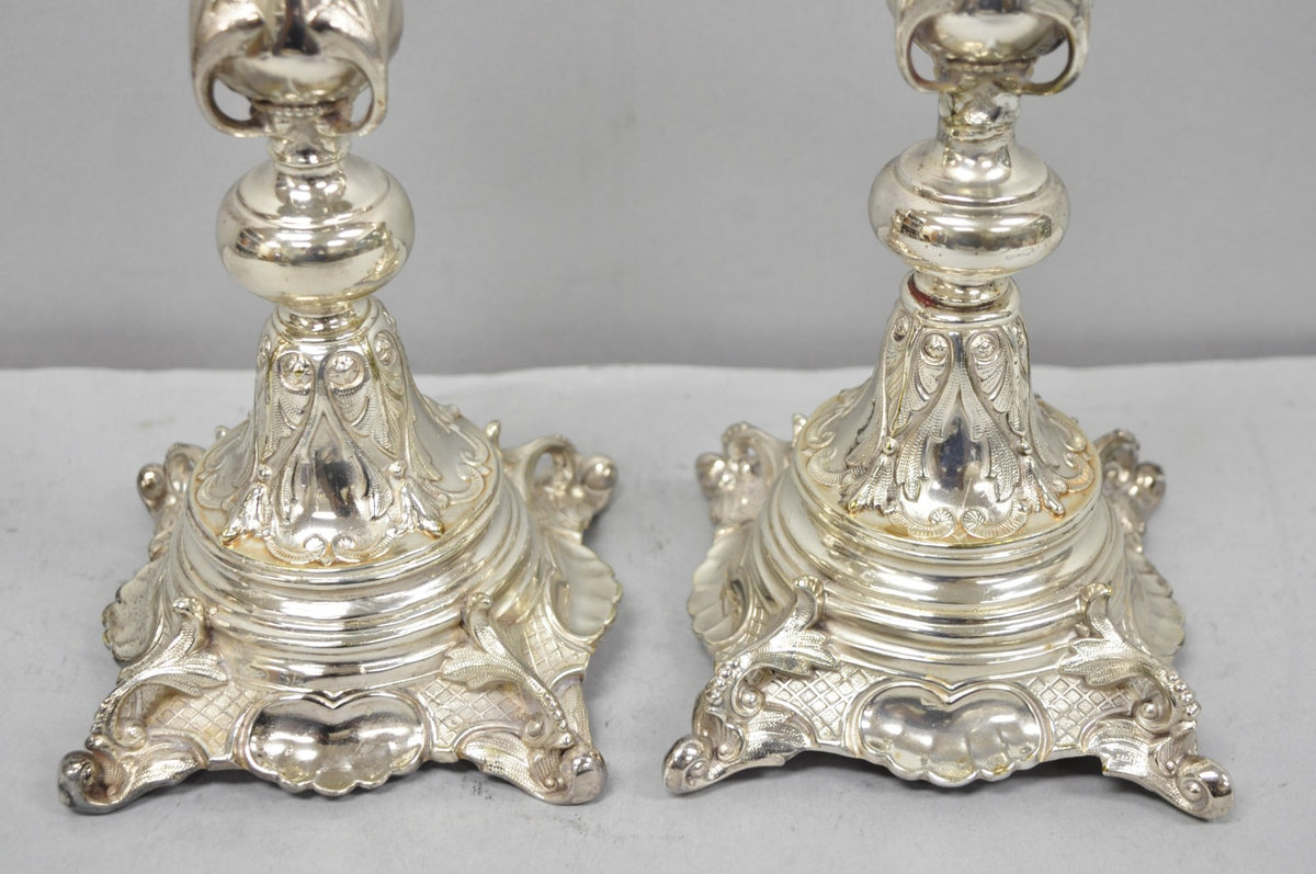 Antique Silver Plated WMF Warsaw Imperial Russia 12" Candlestick Holders - Pair