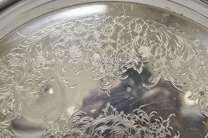 Vintage Wilcox Victorian Silver Plated Round Ornate Footed Salver Serving Tray