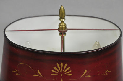 Vintage French Empire Red Painted Tole Metal Bouillotte Desk Table Lamp w/ Shade