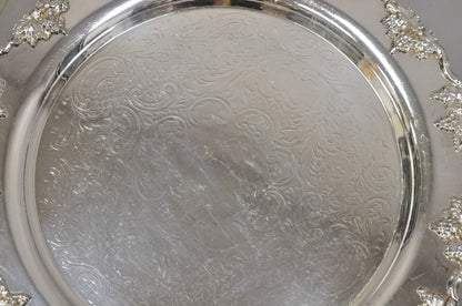 Antique English Victorian Silver Plated Grapevine Round Serving Platter Tray