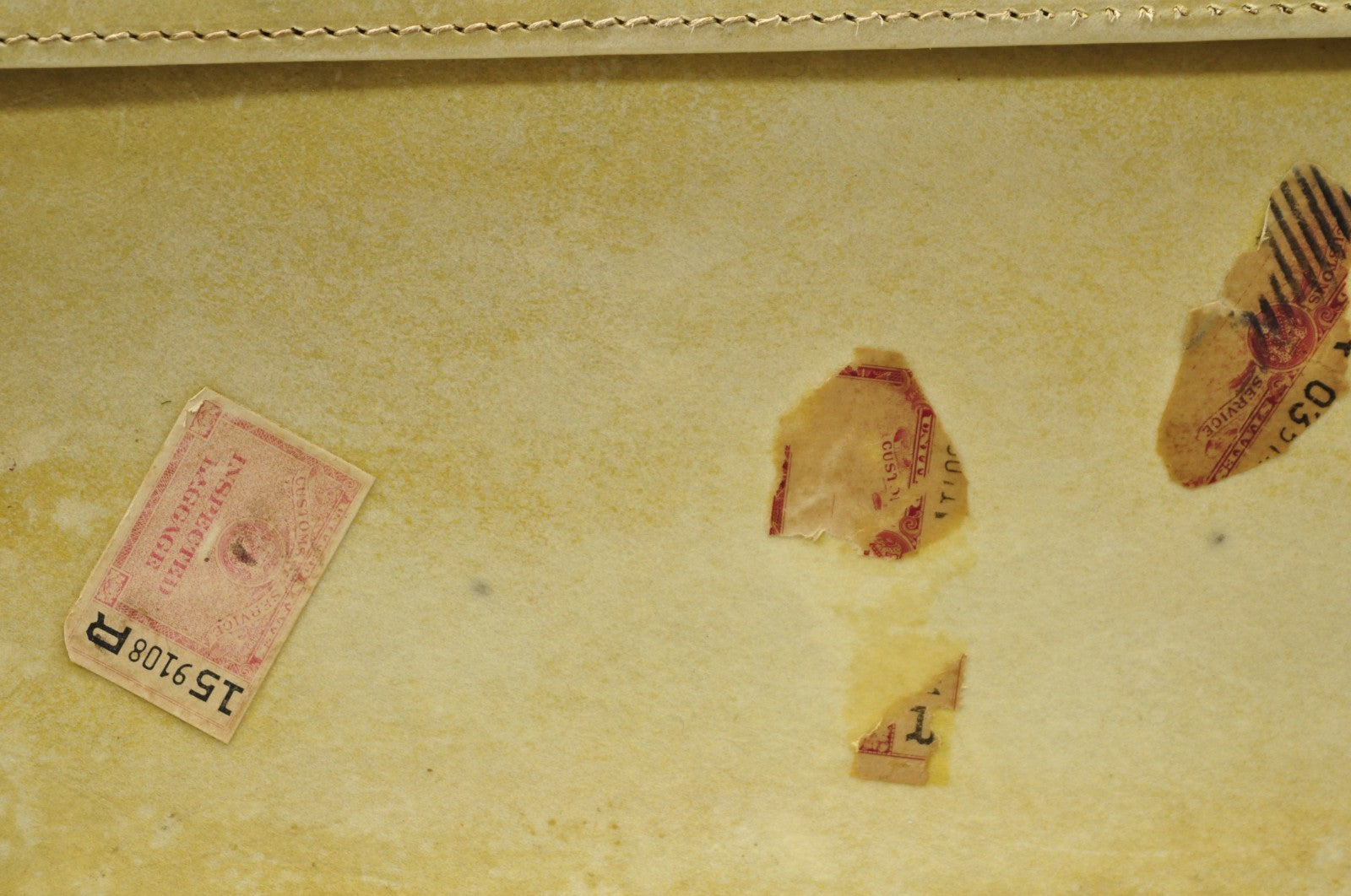 Antique 1930s French Vellum Parchment Large 30" Cream Hard Case Suitcase Luggage