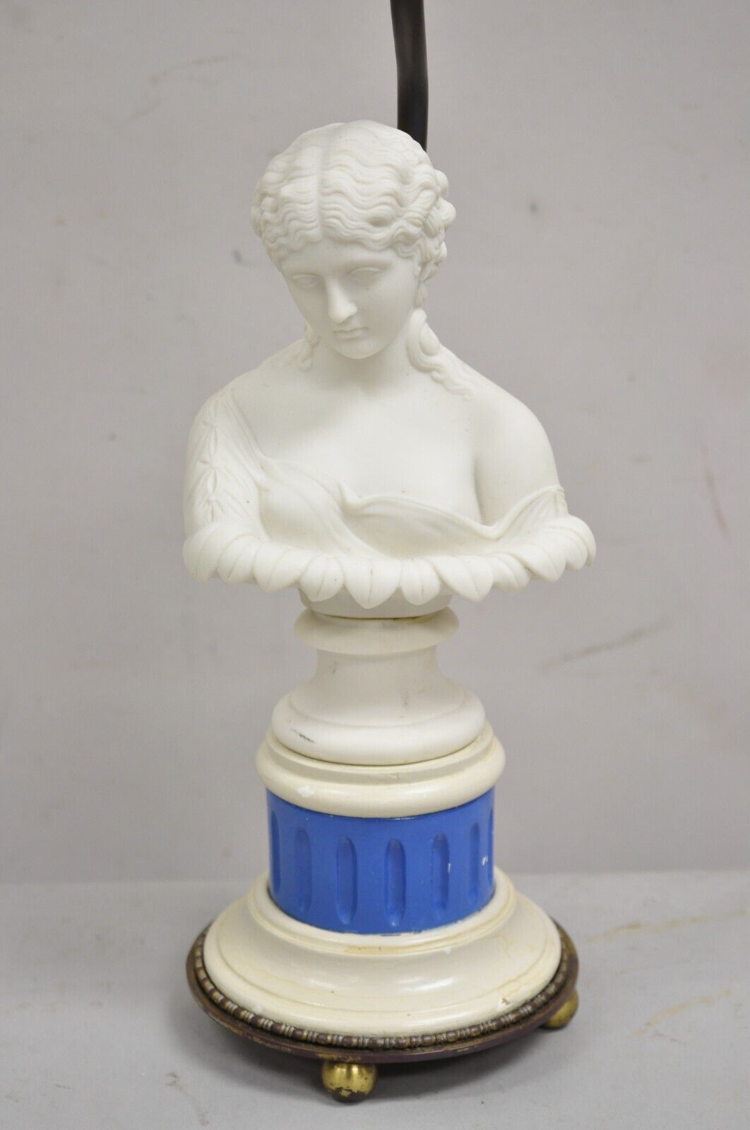 Antique French Victorian Small White Porcelain Woman Bust Boudoir Table Lamp