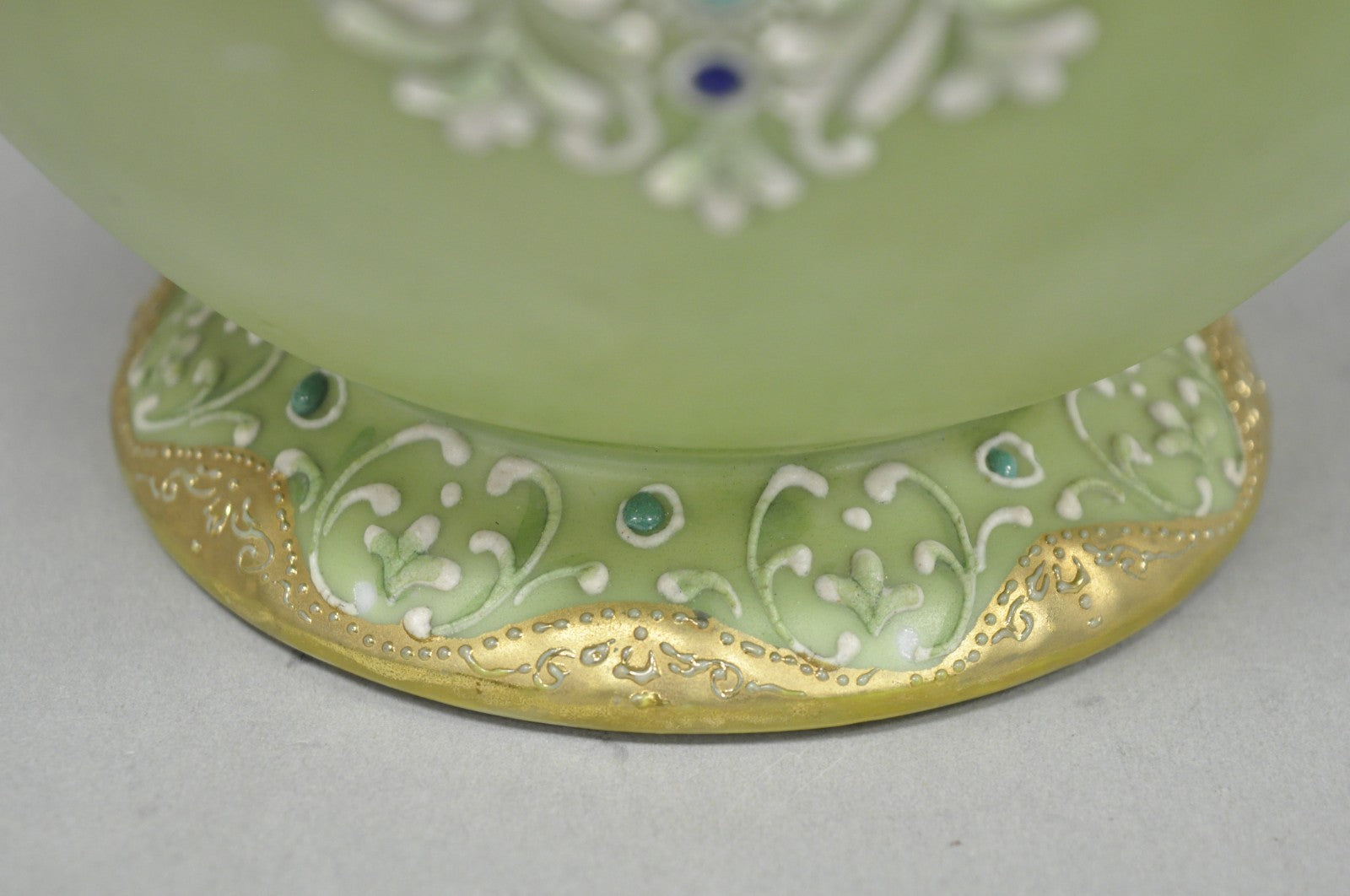 Antique Nippon Hand Painted Porcelain Green Moriage Twin Handle Portrait Vase