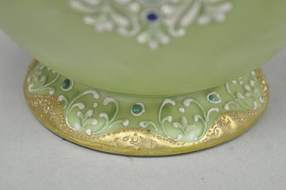 Antique Nippon Hand Painted Porcelain Green Moriage Twin Handle Portrait Vase