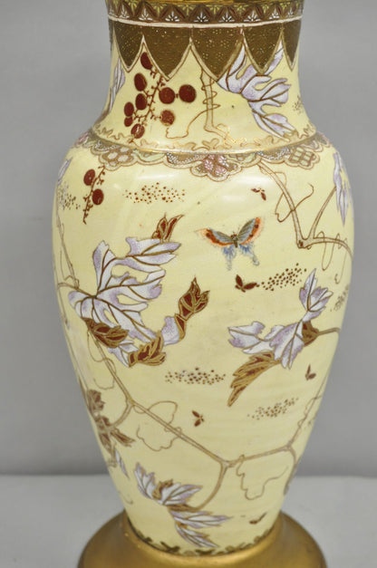 Antique Chinoiserie Chinese Yellow Porcelain Large Jardiniere Vase Table Lamp