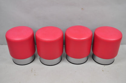 Contemporary Modern Red Vinyl Round 18" Restaurant Style Stool Seat - Set of 4