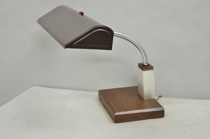 Vintage Mid Century Modern Gooseneck Walnut Base Brown Mad Men Desk Lamp
