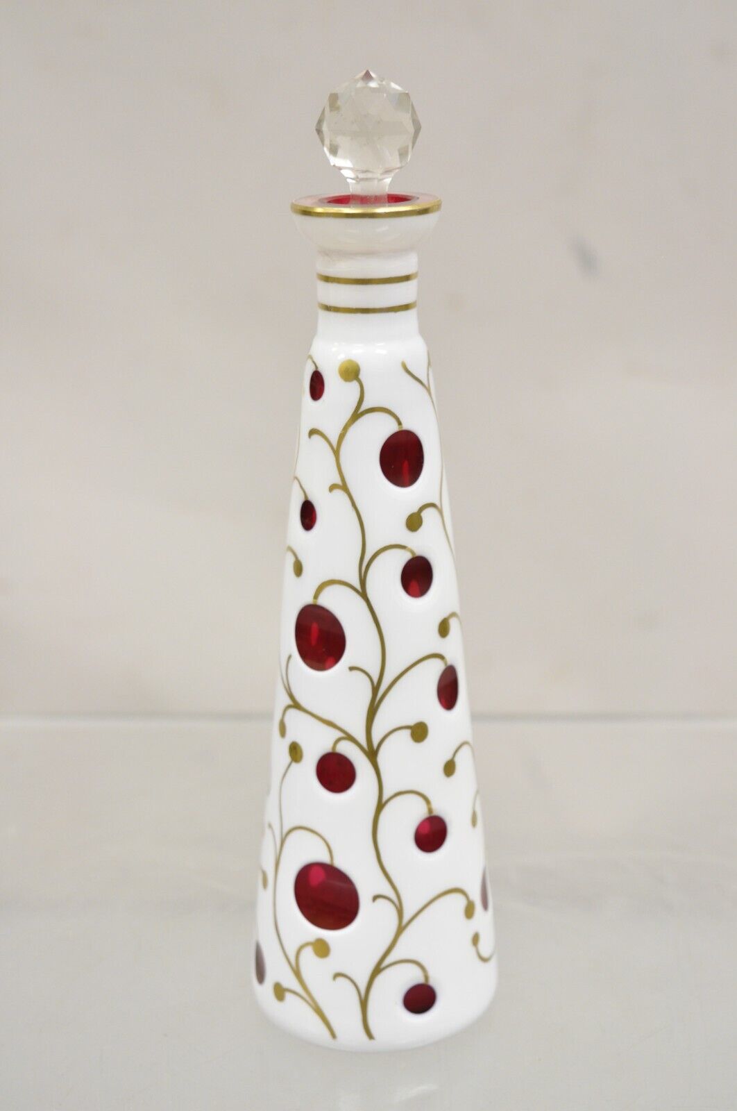 Vintage German Bohemian Cranberry Cased Glass 9" Small Decanter w/ Stopper
