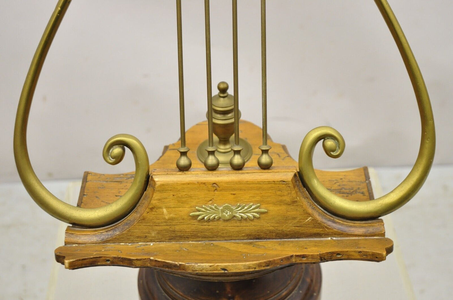 Vintage Italian Regency Wood and Brass Lyre Harp Music Stand