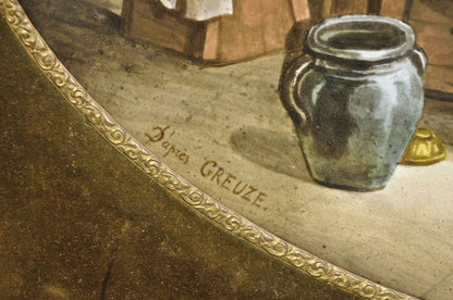 Antique French Painted Porcelain Framed Wall Plaque Signed Jean-Baptiste Greuze