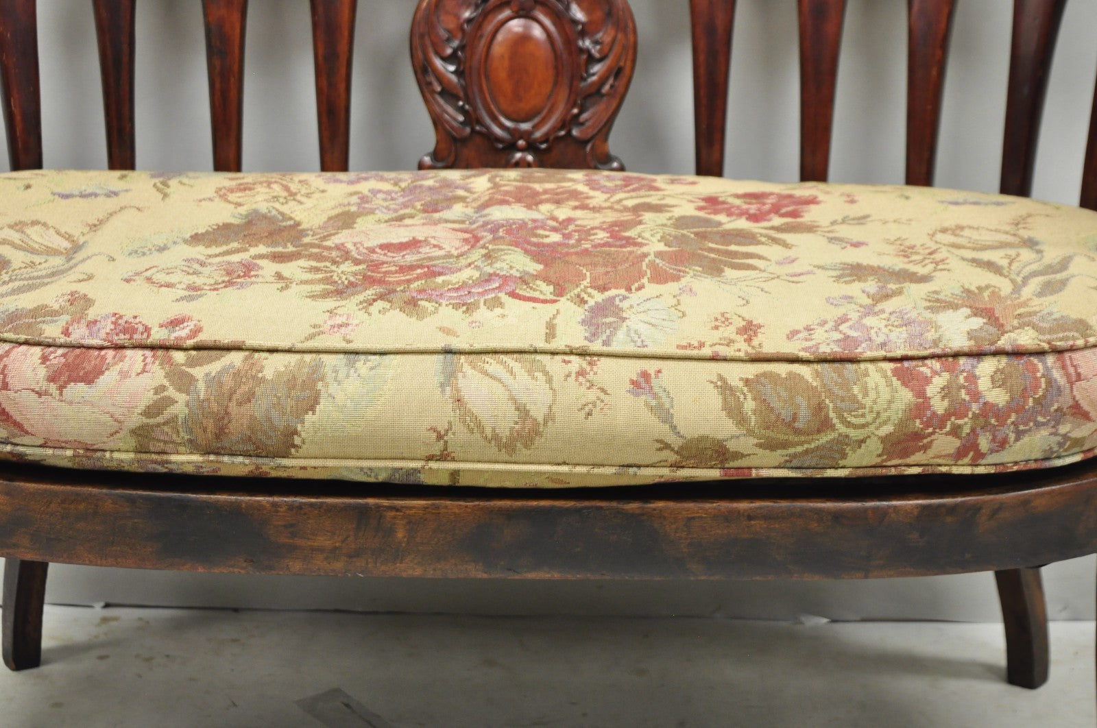 Antique Victorian Carved Mahogany Paw Foot Barrel Back Settee Loveseat Sofa