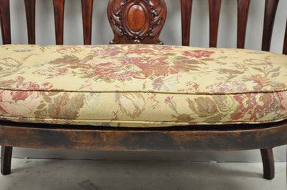 Antique Victorian Carved Mahogany Paw Foot Barrel Back Settee Loveseat Sofa