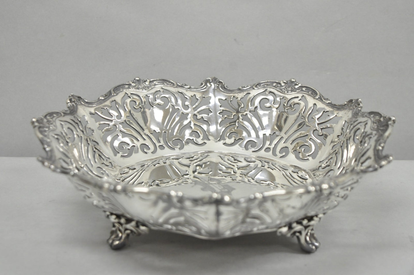 Antique Reed & Barton Reticulated Silver Plated Trinket Dish Bowl "B" Monogram