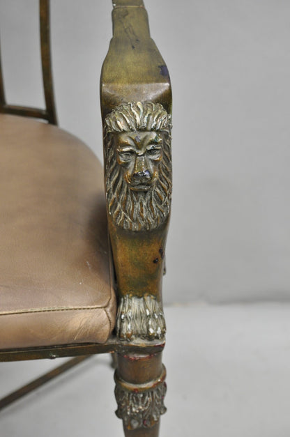 Vintage Egyptian Revival Lion Sphinx Wrought Iron Regency Style Arm Chair