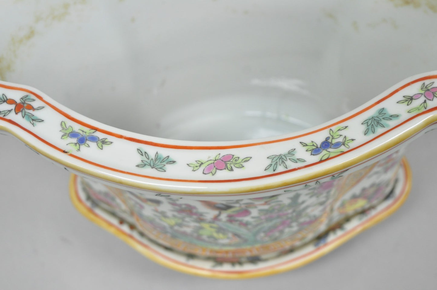 Vintage Chinese Export Porcelain Bird Painted Cachepot Flower Pot Vase