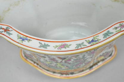 Vintage Chinese Export Porcelain Bird Painted Cachepot Flower Pot Vase
