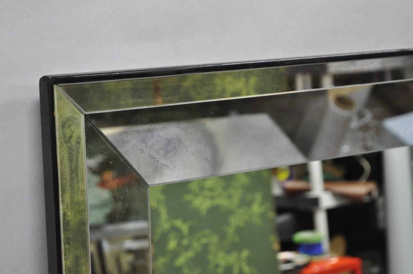 Hollywood Regency James Mont Style Verre Eglomise Smoked Glass Wall Mirror