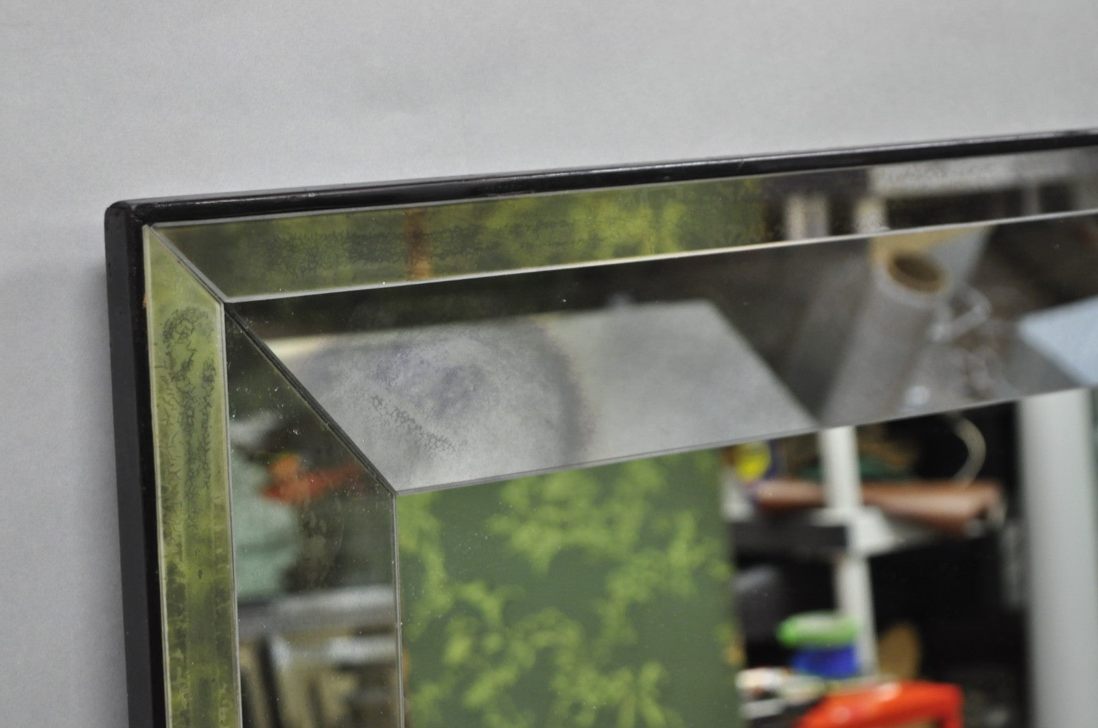 Hollywood Regency James Mont Style Verre Eglomise Smoked Glass Wall Mirror