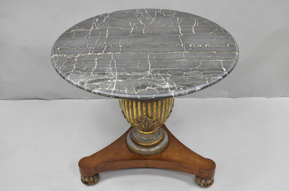 Vintage Italian Neoclassical Style Urn Pedestal Round Marble Side Tables - Pair