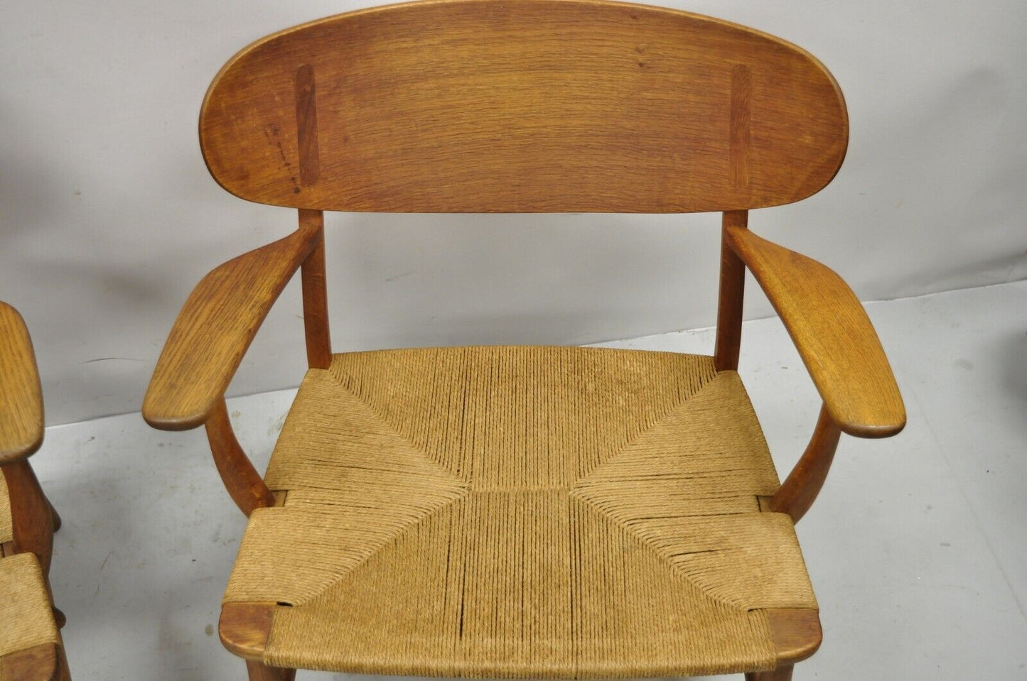 Vintage Hans Wegner CH22 Carl Hansen & Son Oak Lounge Easy Chairs MCM - a Pair