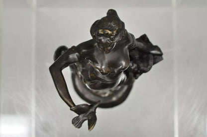 Vintage French Bronze Sculpture of Woman w/ Birds & Basket After Emile Guillemin
