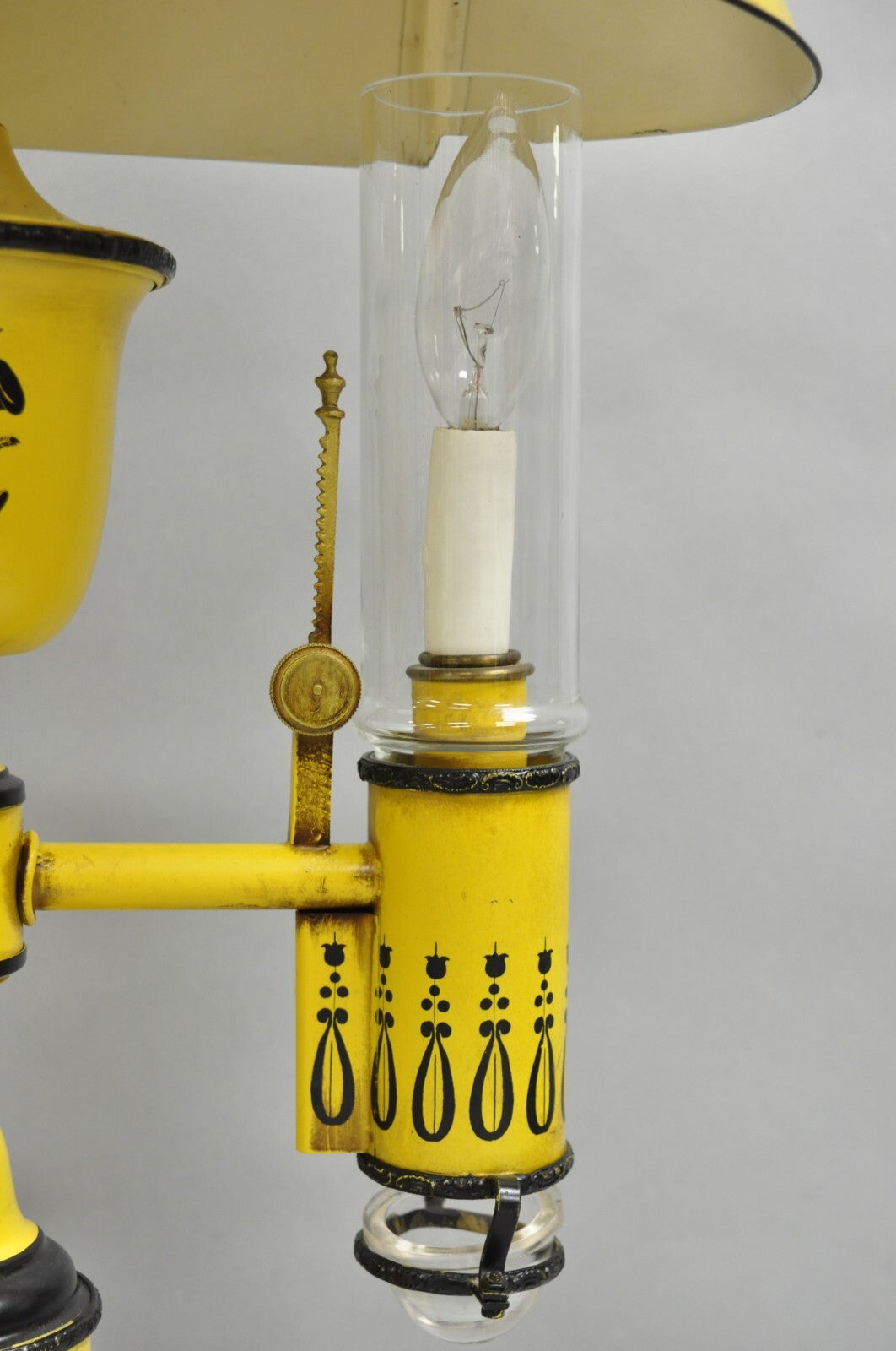 French Country Yellow Paint Italian Tole Metal Candlestick Bouilotte Table Lamp