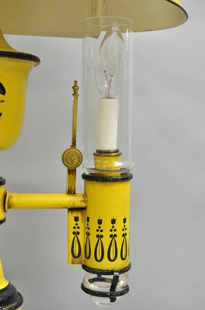 French Country Yellow Paint Italian Tole Metal Candlestick Bouilotte Table Lamp
